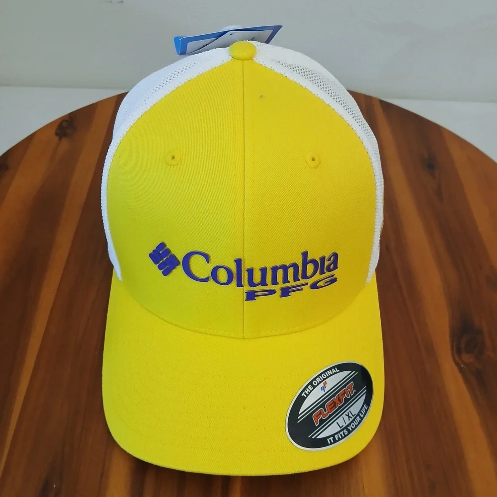 LSU Tigers Hat Cap Mens L/XL Flexfit Yellow Columbia PFG Mesh Stretch Fishing